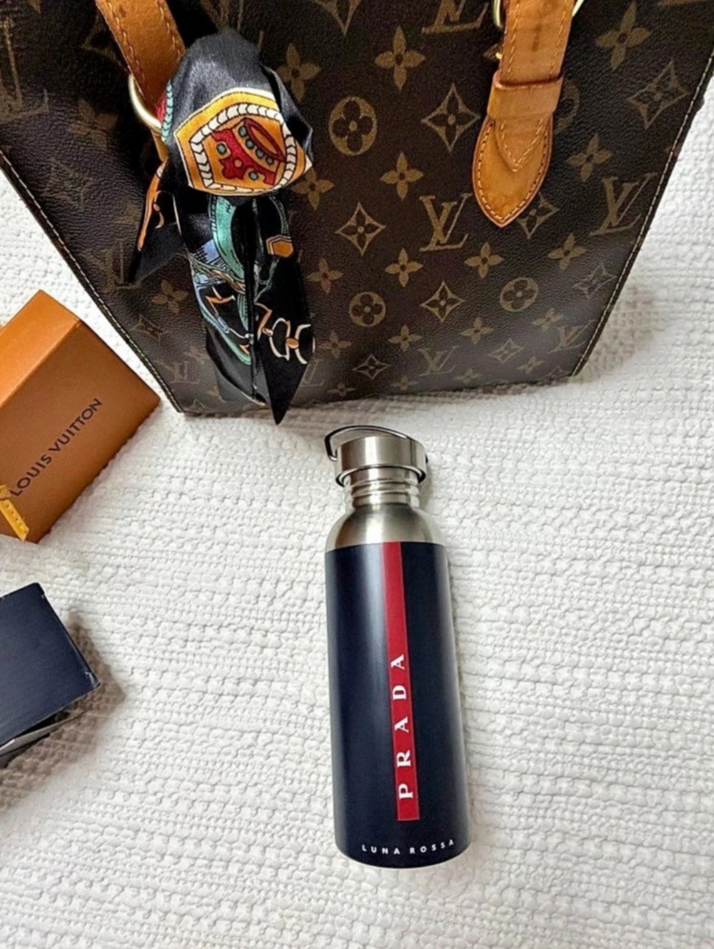 Prada Luna Rossa Bottle Black & Red Stainless Steel Bottle Like New